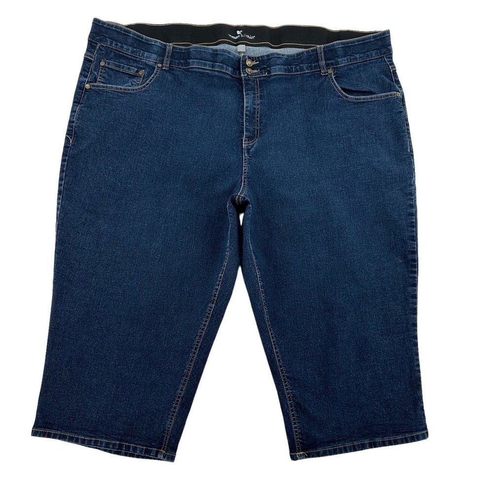 Woman Within Womens Blue Denim Bermuda Shorts Pull On Elastic Waist 32W Petite